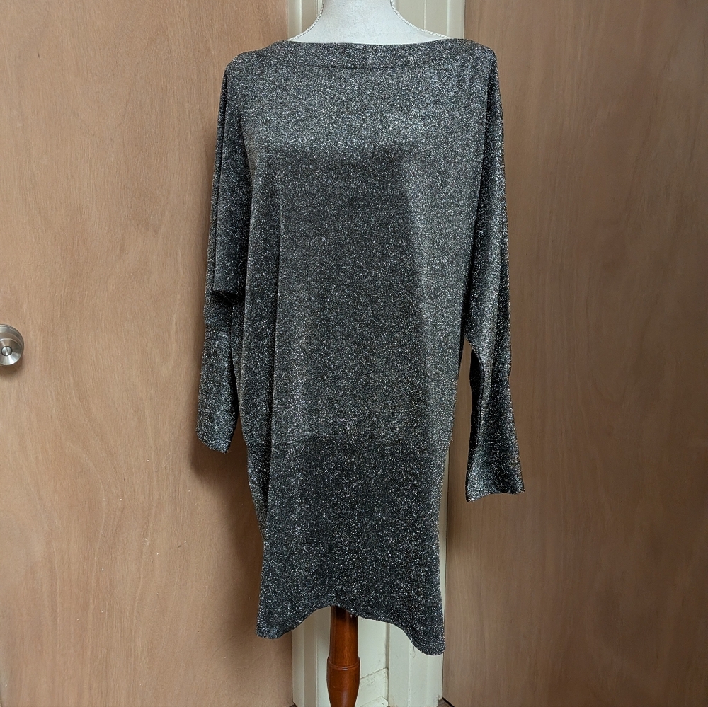 NWT Auxo Metallic Sparkle Tunic Mini Dress Dolman Sleeve Party Top XXL